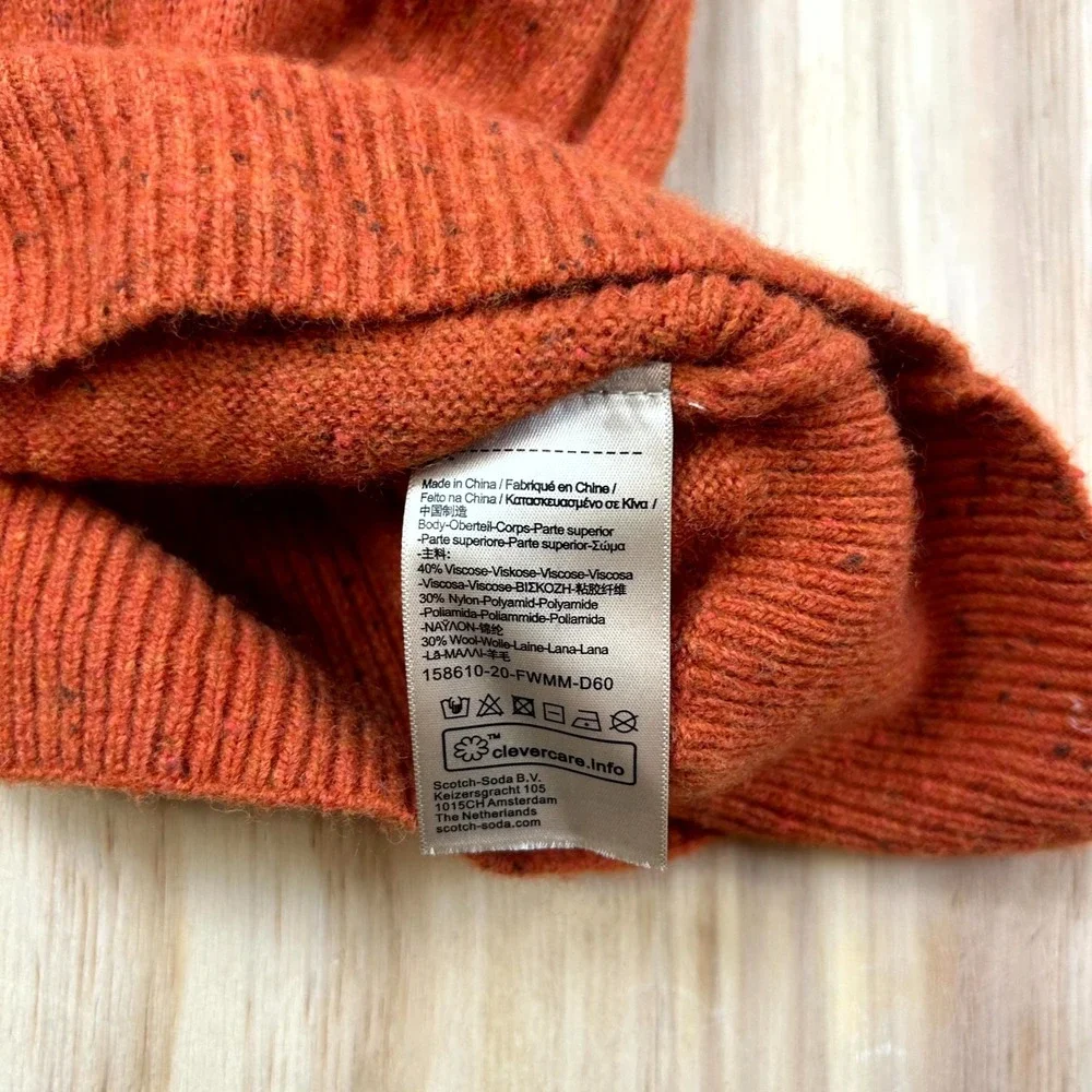 Scotch & Soda Knitwear Sweater Mens Medium Orange Wool Blend Long Sleeve Cozy
